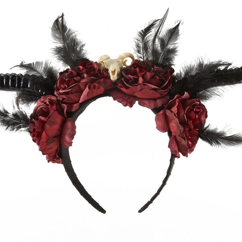 Carnival Halloween Ox Sheep Horn Hair Hoop Flower Feather Decor Horn Headpiece