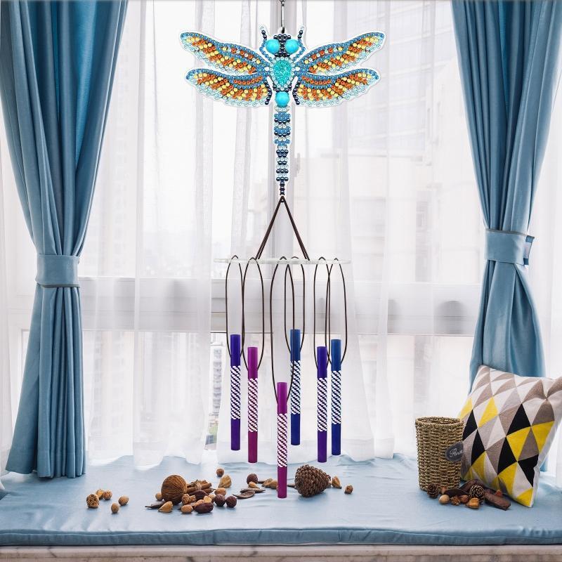 DIY Colored Dragonfly Diamond Painting Wind Chime Pendant Suncatcher Ornament