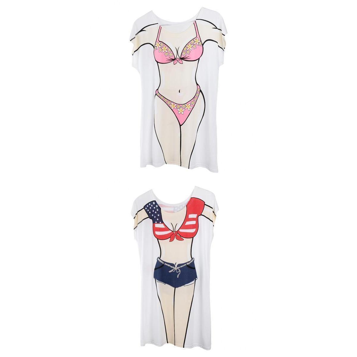 2x Women Dress Printed Swimwear Funny Bathing Suit Cover Up Prop Pajamas