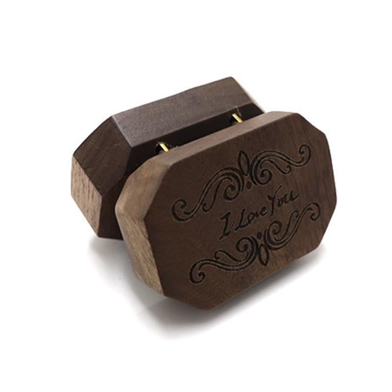 Octagon-shaped Solid Wood Ring Box Velvet Soft Inner Bag Jewelry Storage Bag