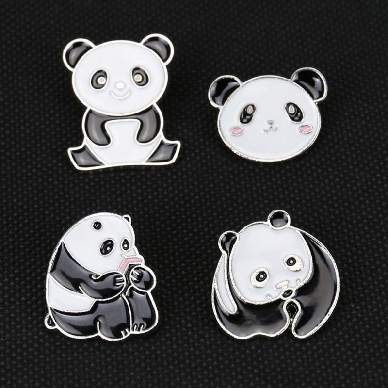 4Pcs Cute Panda Bear Enamel Lapel Pin Animal Pride Brooch Fashion Jewelry