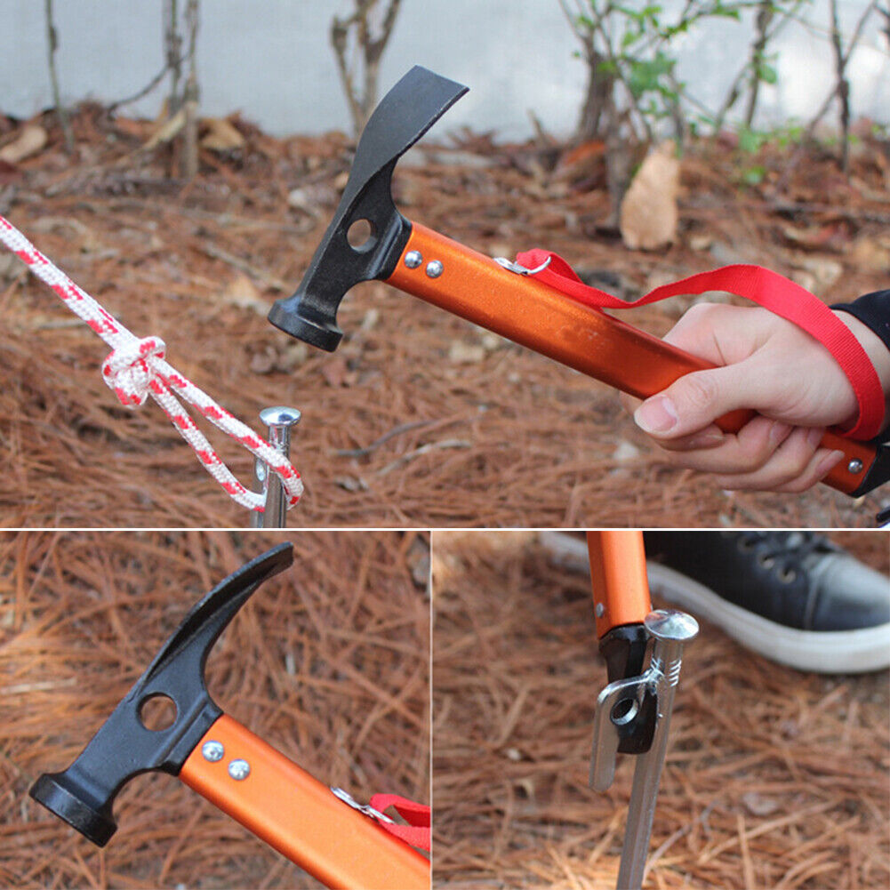 Outdoor Camping Tent Peg Hammer Steel Hiking Stakes Nail Puller (Orange)