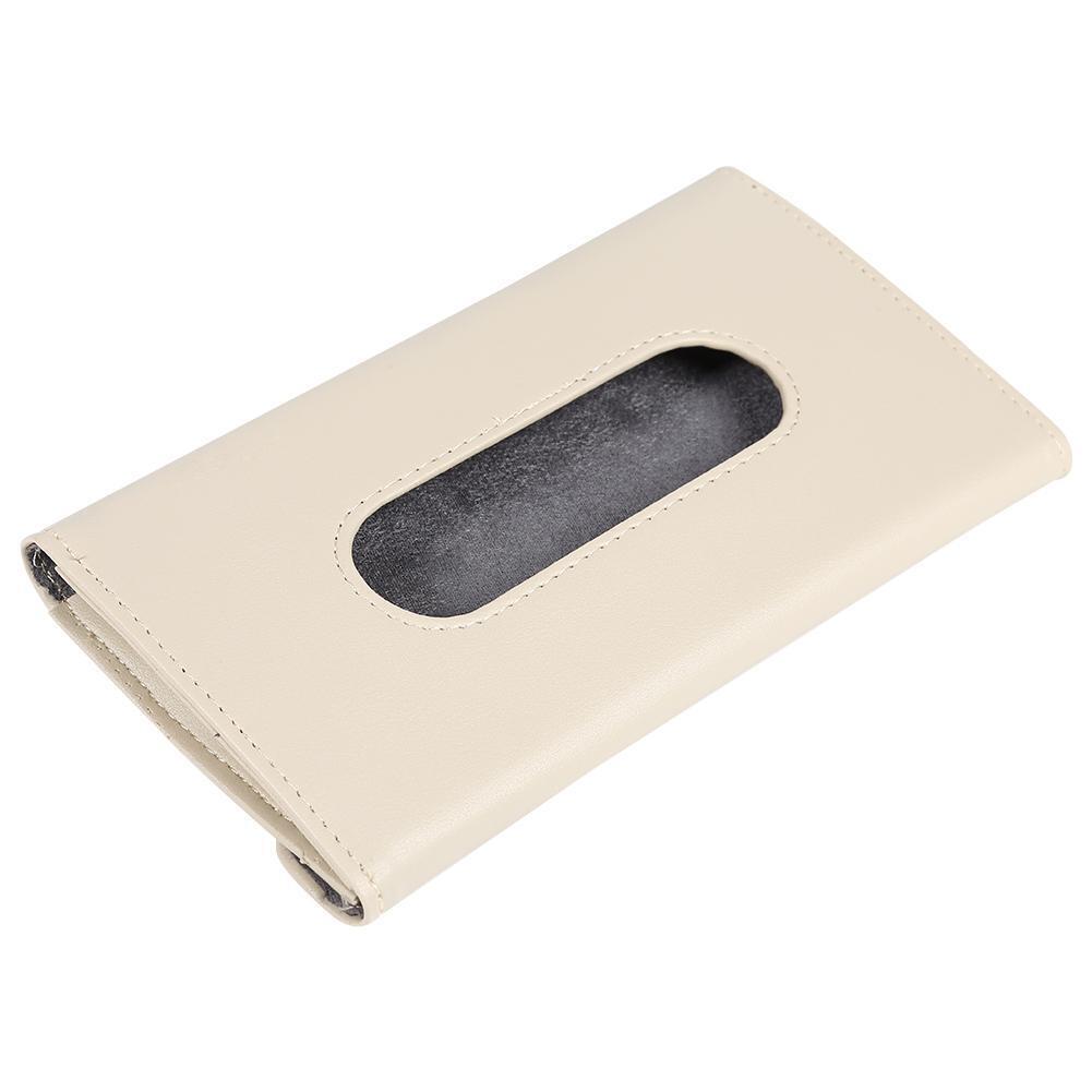 Car Sun Visor Tissue Box PU Leather Paper Napkin Cover Auto Styling (Beige)