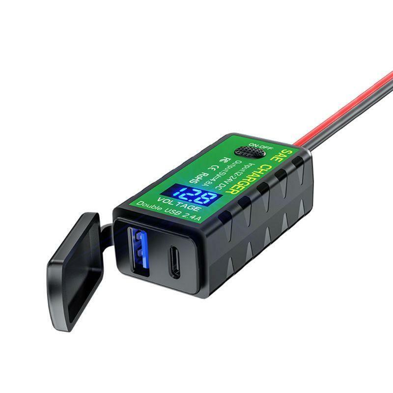 SAE to USB Adapter with ON/Off Switch Dual Port Fast Charging Waterproof
