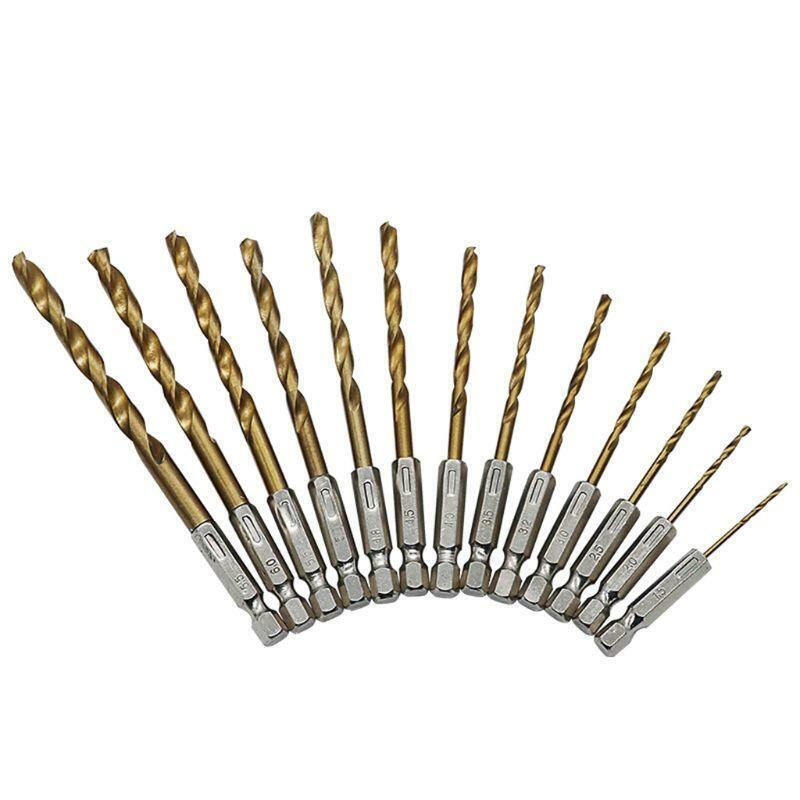 13PCS/SET 1.5-6.5MM HSS High Speed Steel Titanium Coated 1/4 Hex Shank Drilling