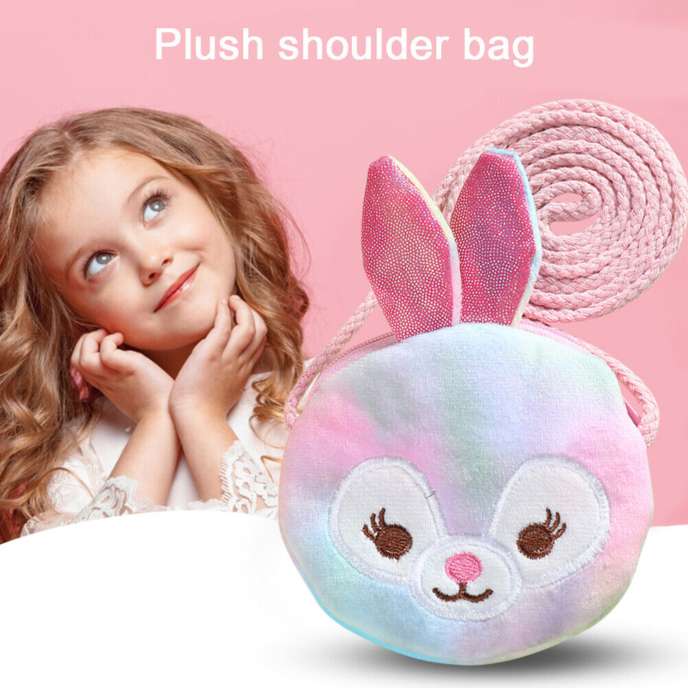 Kids Plush Cartoon Licorne Handbag Girls Zipper Mini Crossbody Bag (Rabbit)