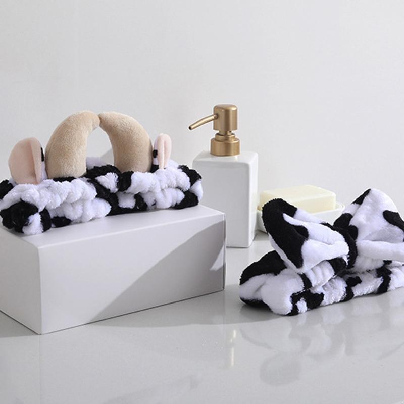 Women Cute Cow Horn Bow Shape Headband Wash Face Hair Holder Makeup Hairband