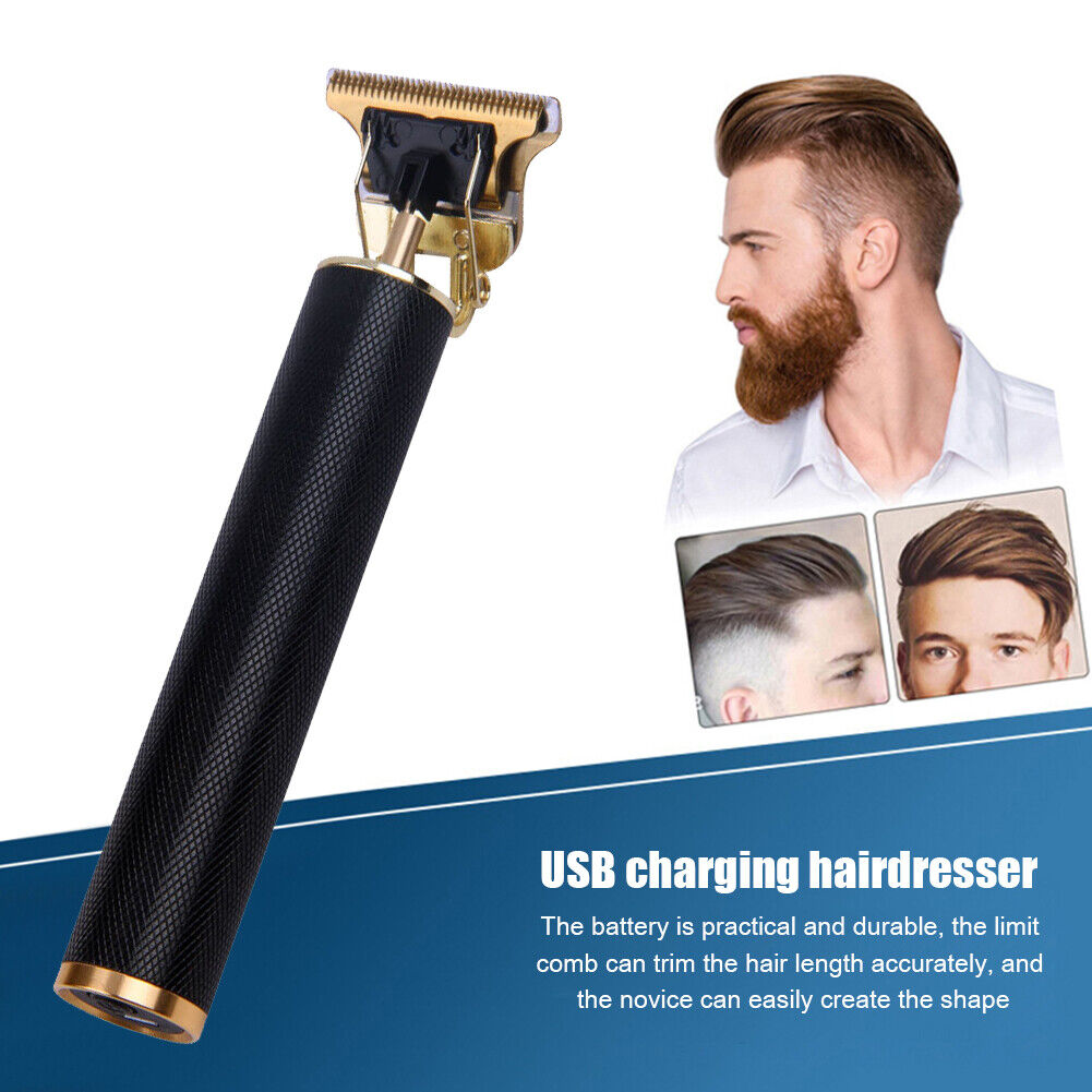 Rechargeable Hair Trimmer Metal Professional Engraving Hair Clipper (Black)