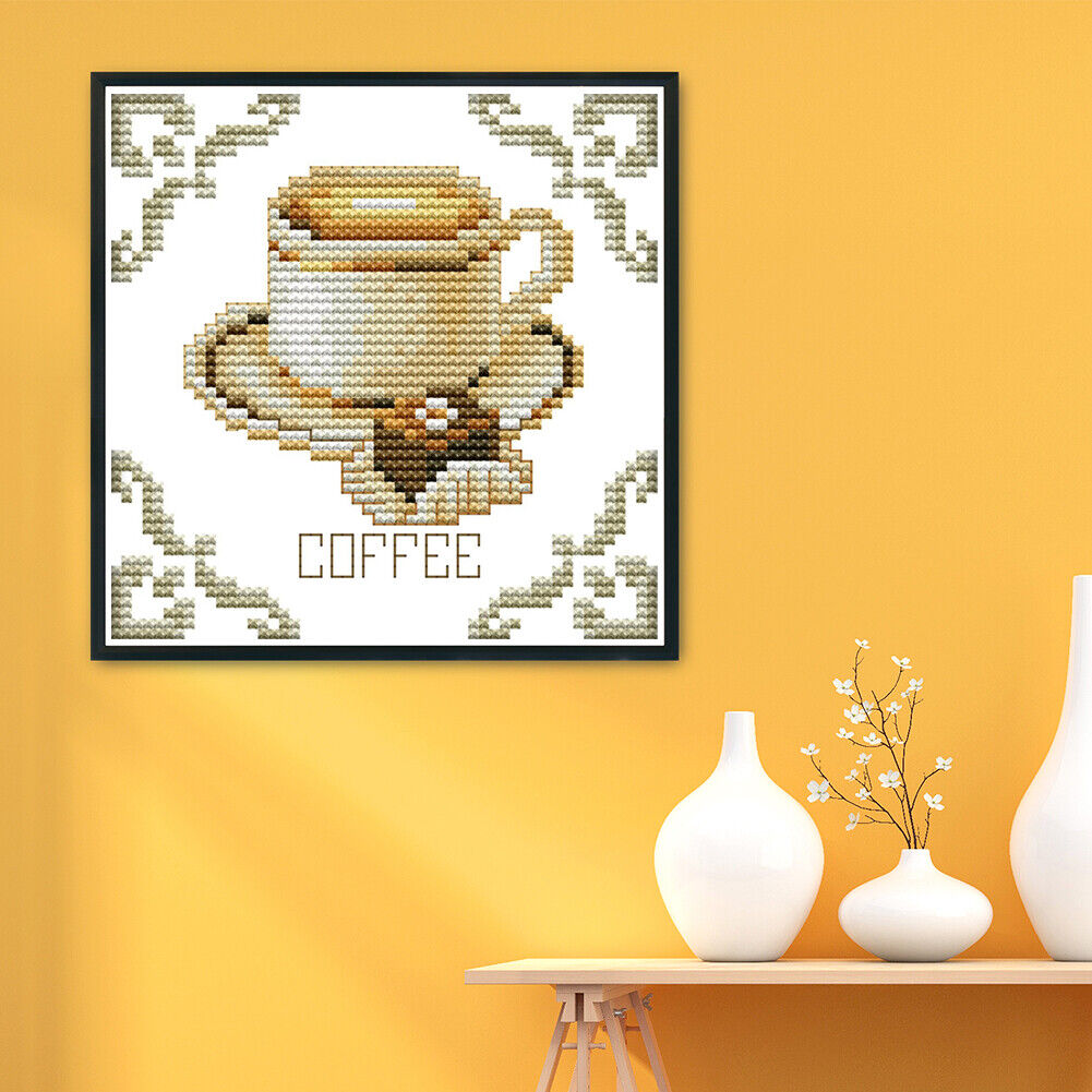 Cross Stitch 14CT Stamped Canvas DIY Embroidery Kits (J312 Coffee Dessert)