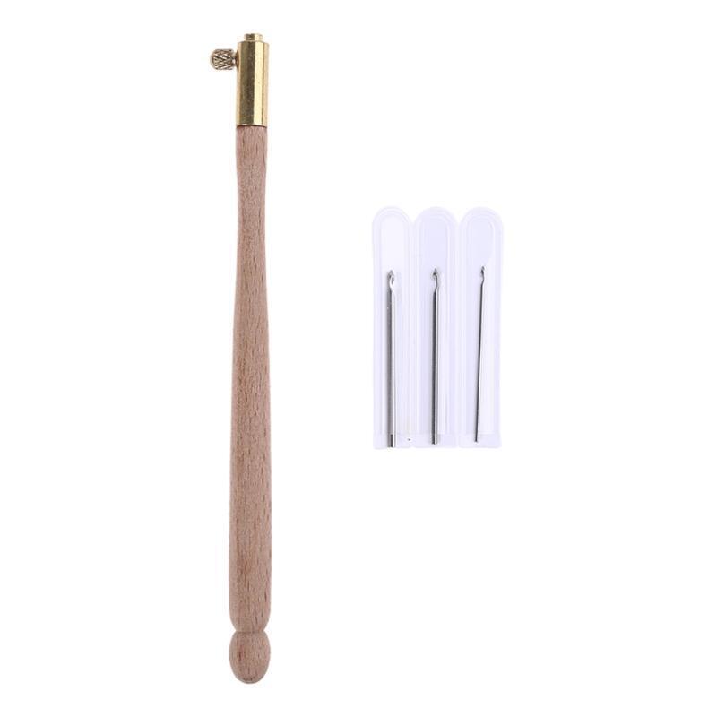 3 Pcs Embroidery Crochet Hooks with 9 Needles Wooden Handle French Tambour Hooks