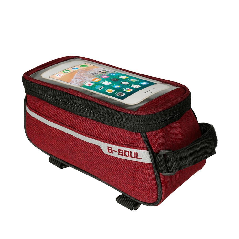 Waterproof Bicycle Front Tube Bag 6in Phone Touch Screen Saddle Bag (Red)