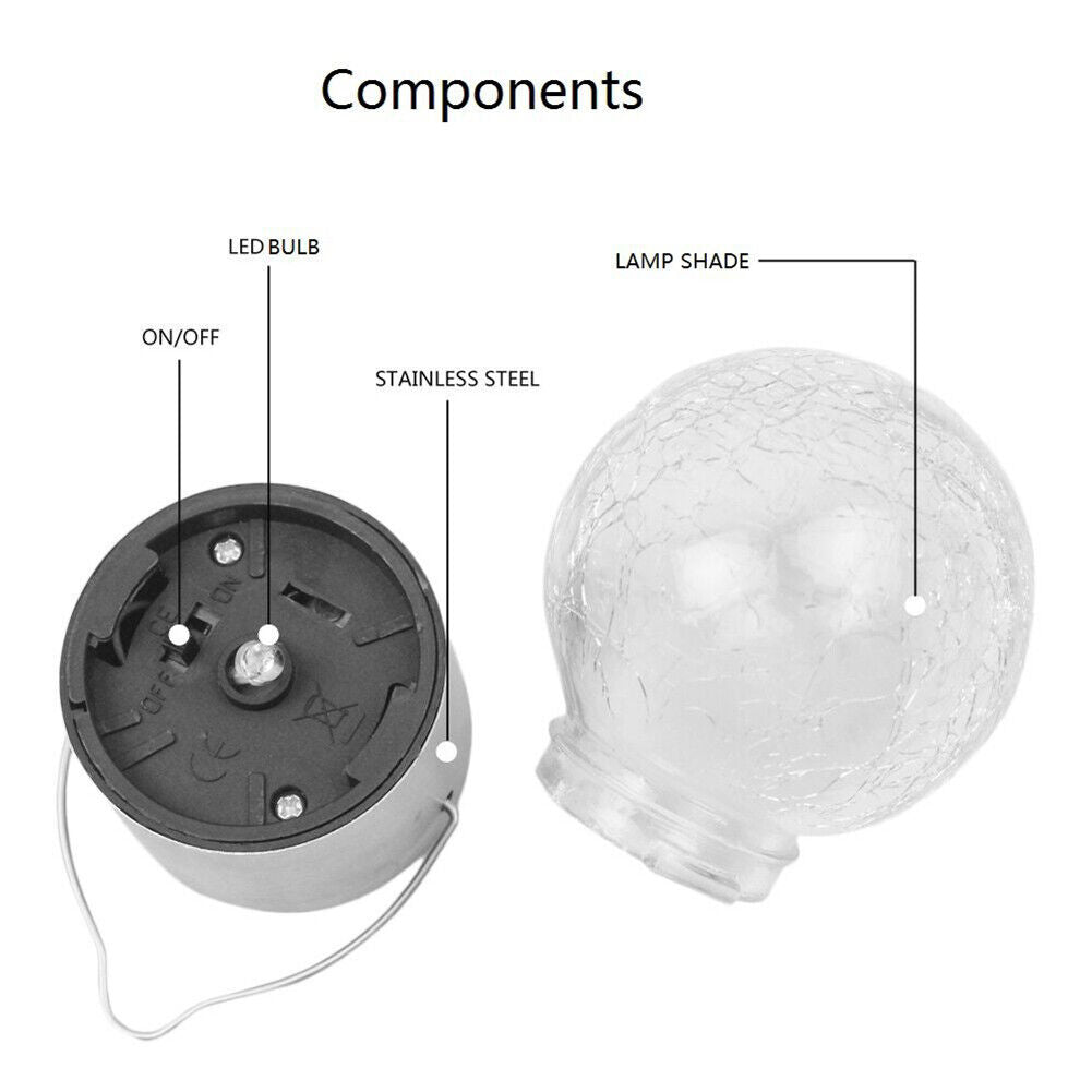 LED Solar Lamp Cracked Glass Ball Hanging Light Waterproof Garden Decor (F)