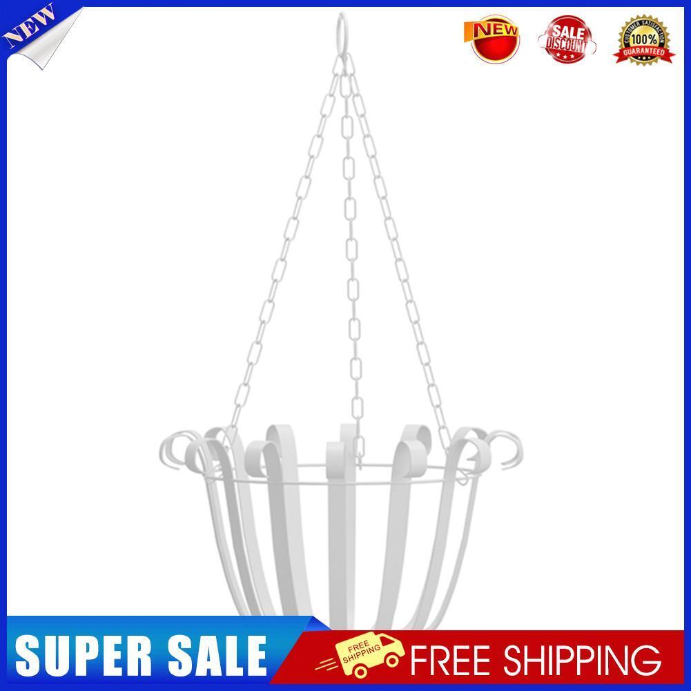 Hanging Iron Flowerpot Basket Planter Balcony Garden Home Decor (White)