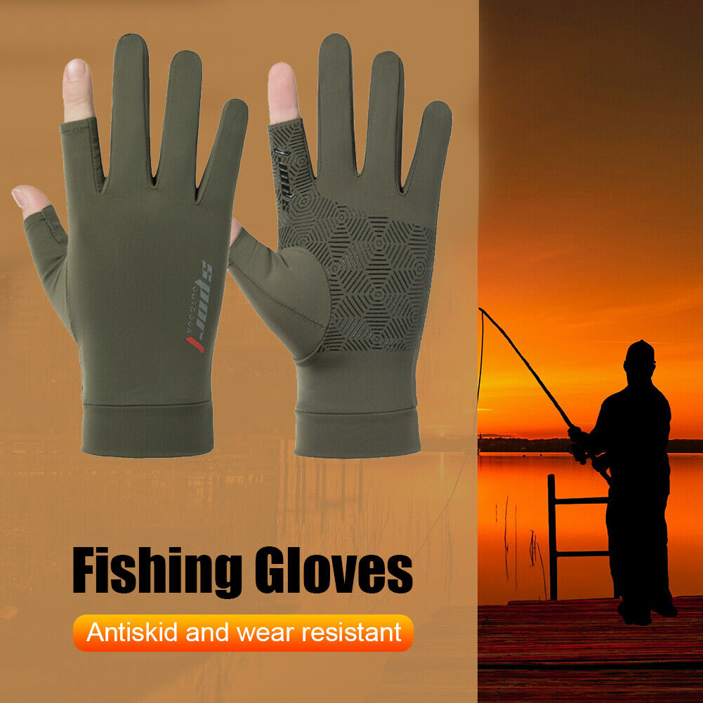 1 Pair Fishing Gloves Anti-slip 2 Fingers Cut Ice Silk Hand Protect (Green)
