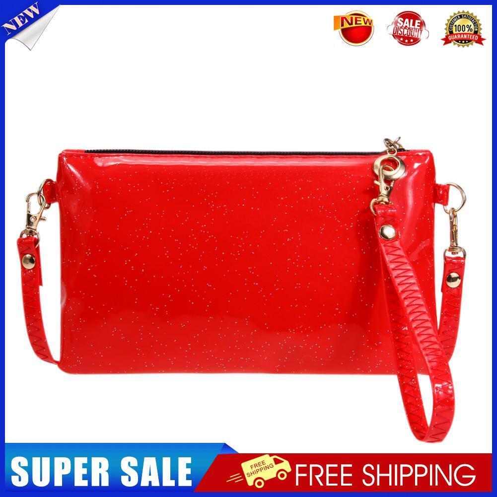 Women Zipper Shoulder Bag PU Sequins Crossbody Mini Clutch Wristlets/Red