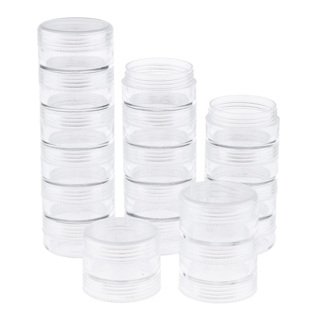 3x 6 Layers Round Stackable Clear Plastic Storage Container Jar Organizer Box w/