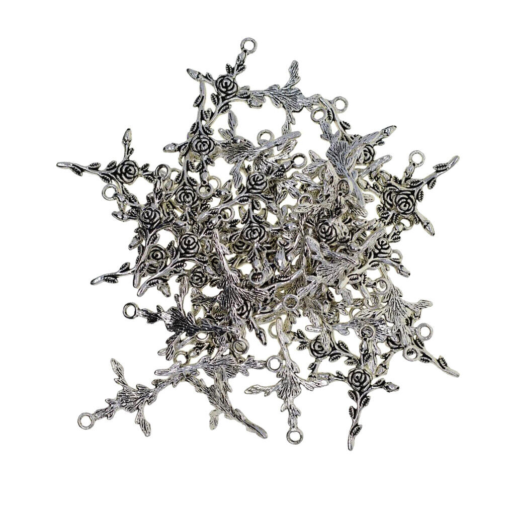 50 Pieces Tibetan  Floral  Charms Pendants for DIY Jewelry