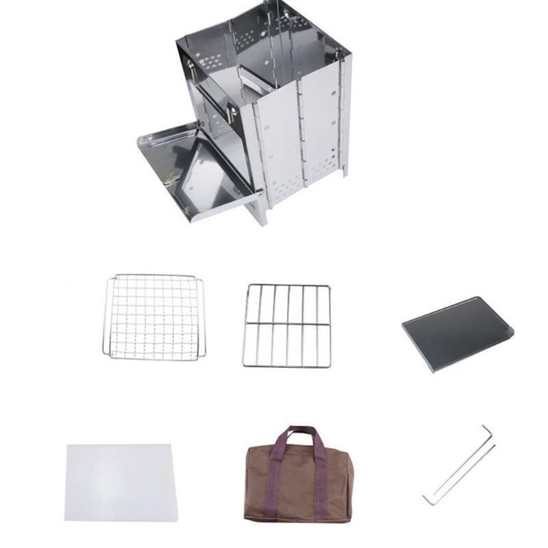 Mini Firewood Stove Camping Cooking Picnic Stainless Steel Charcoal Folding Gril