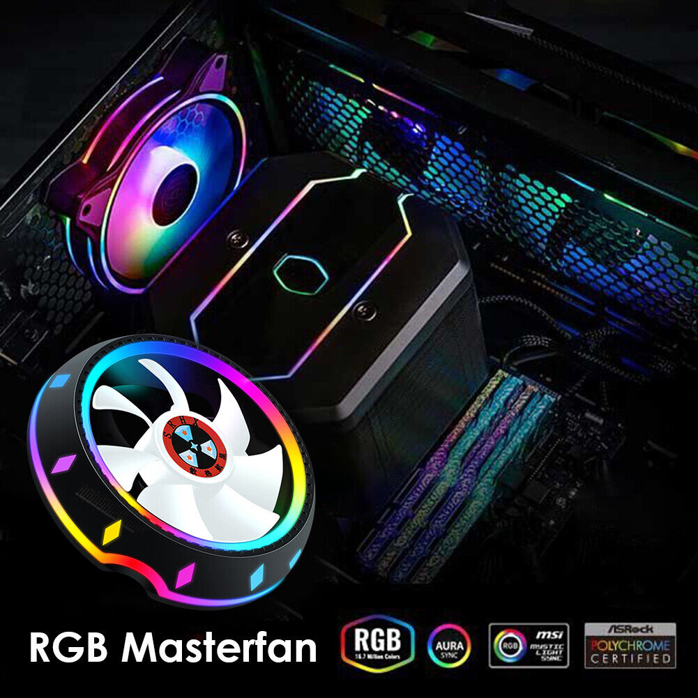 PC Computer Case Fan RGB LED Quiet 100mm Air CPU Cooler for Intel AMD