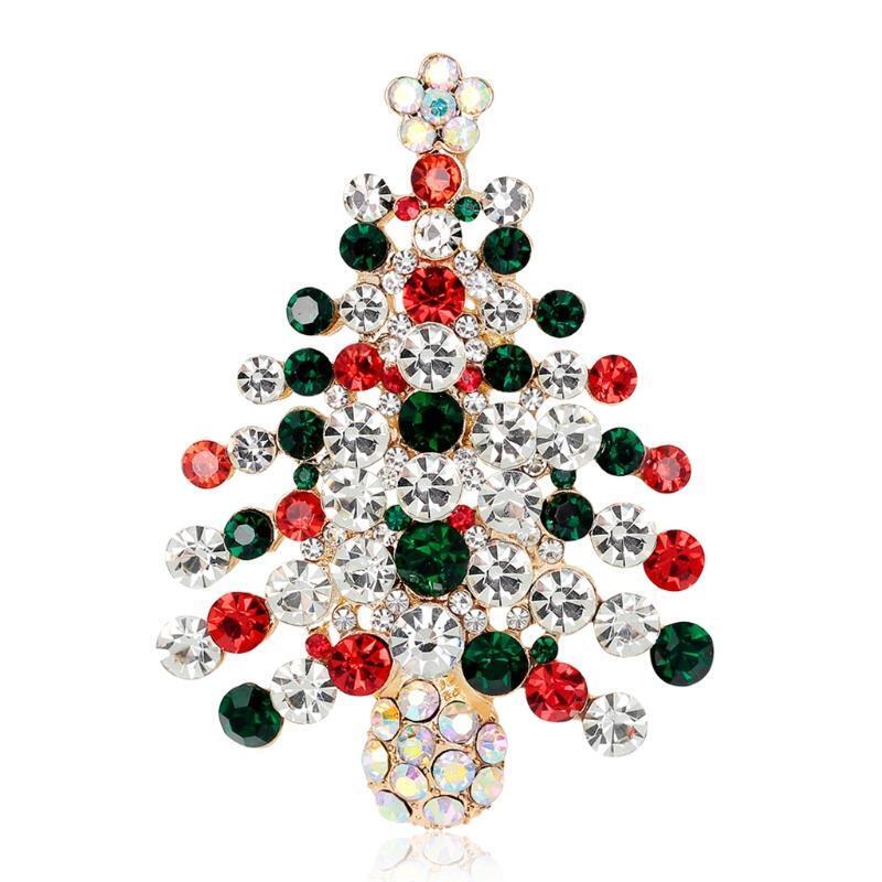 New Christmas Brooch Pins Tree Rhinestone Jewelry Fashion Women Gifts Decoration