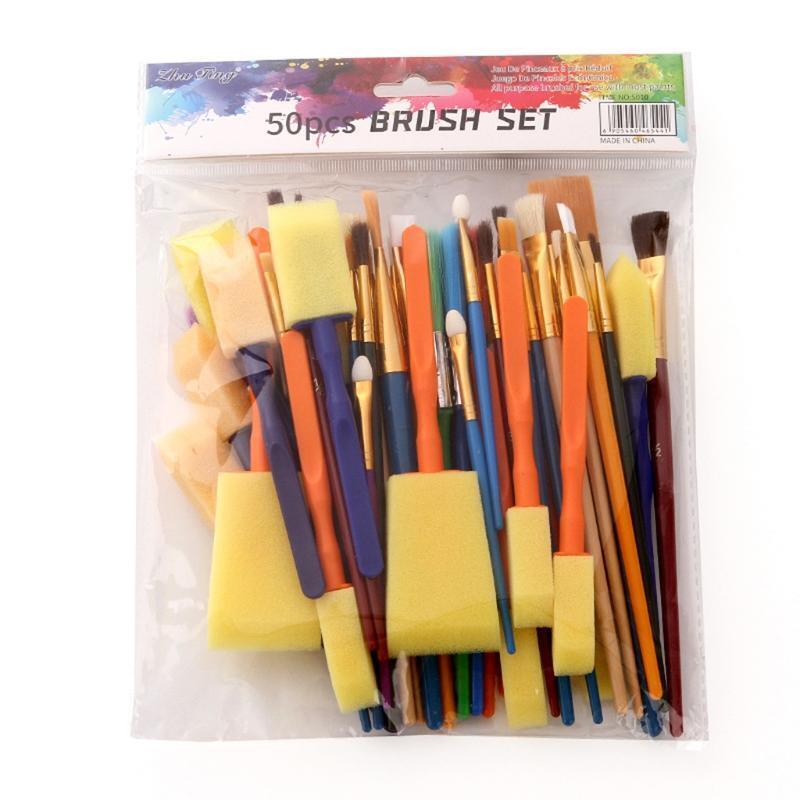 50Pcs Flat Brush Sponge Brush Set Small Medium Large Anti-sheding Nylon Brushes