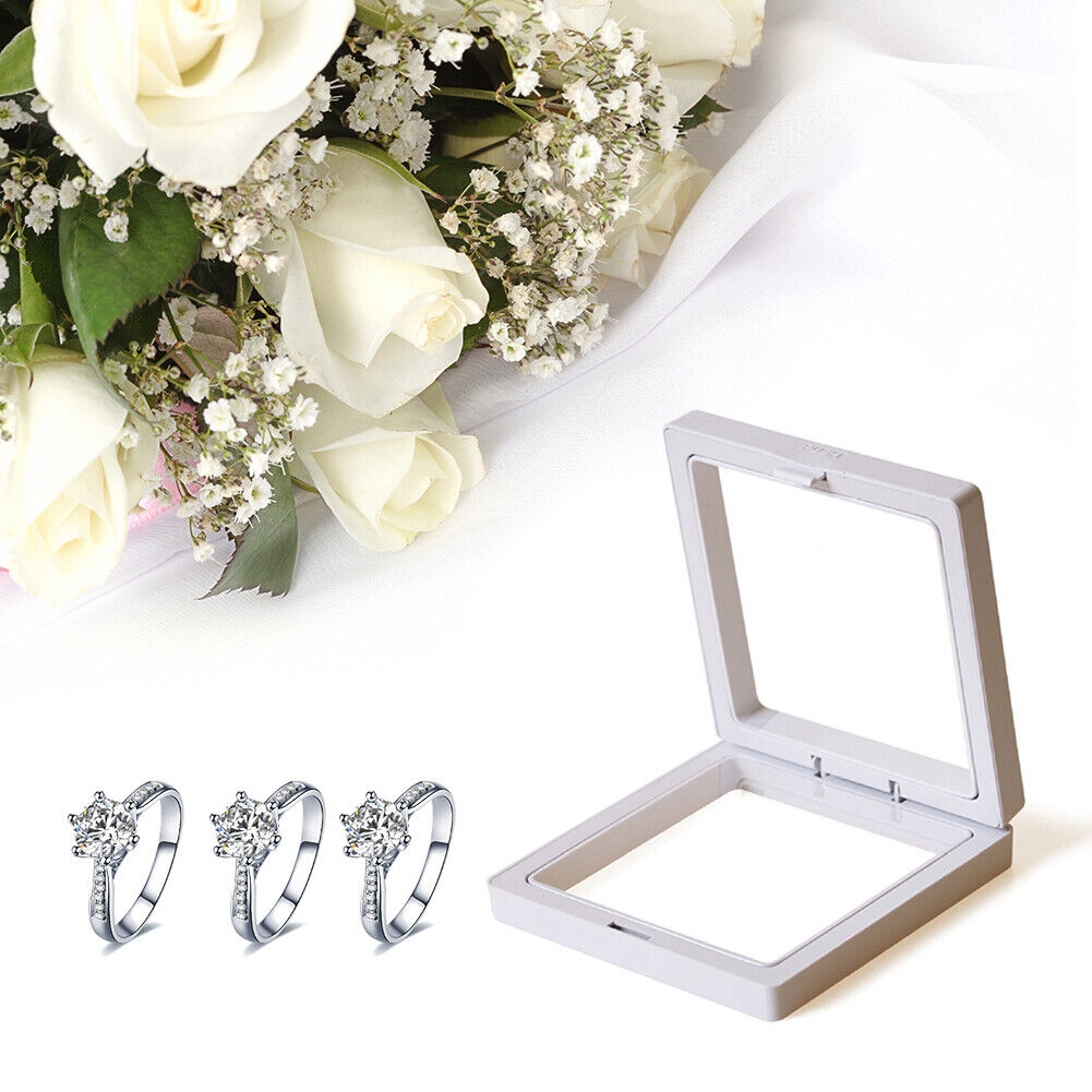 10pcs Floating Display Stands Clear Jewelry Necklace Box (White 7x7x2cm)