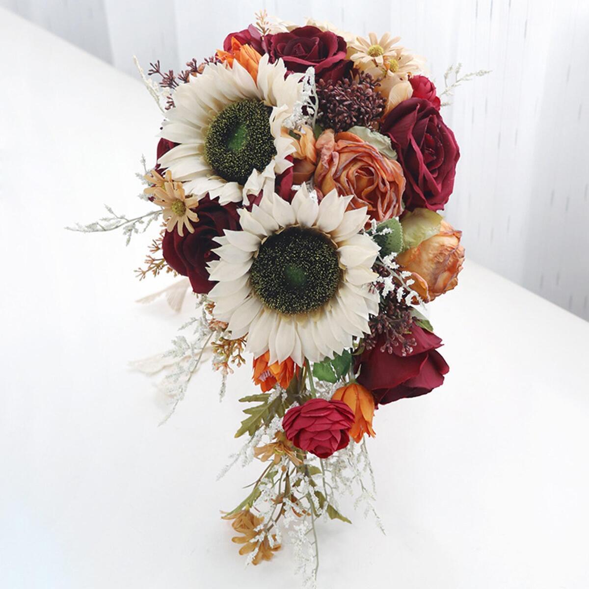 Wedding Bride Hand Bouquet Sunflowers with Ribbons for Party Church Supplies