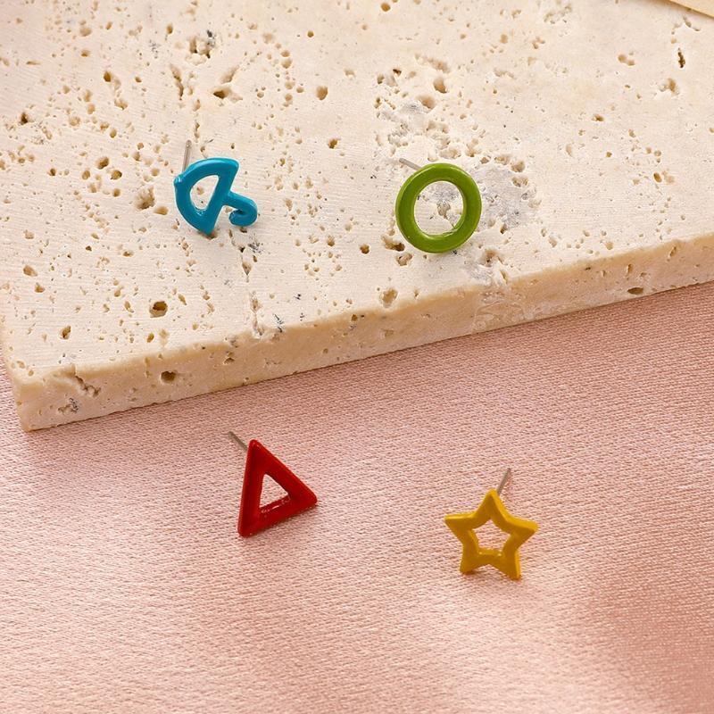 Simple Color Geometric Earrings Set Sweet and Fun Small Fresh Fashion Earrings