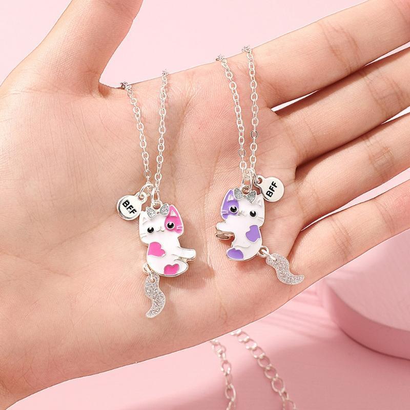 2x Best Friend Necklace For 2 Girls Puzzle Cat Necklace Set Gift For Best Friend