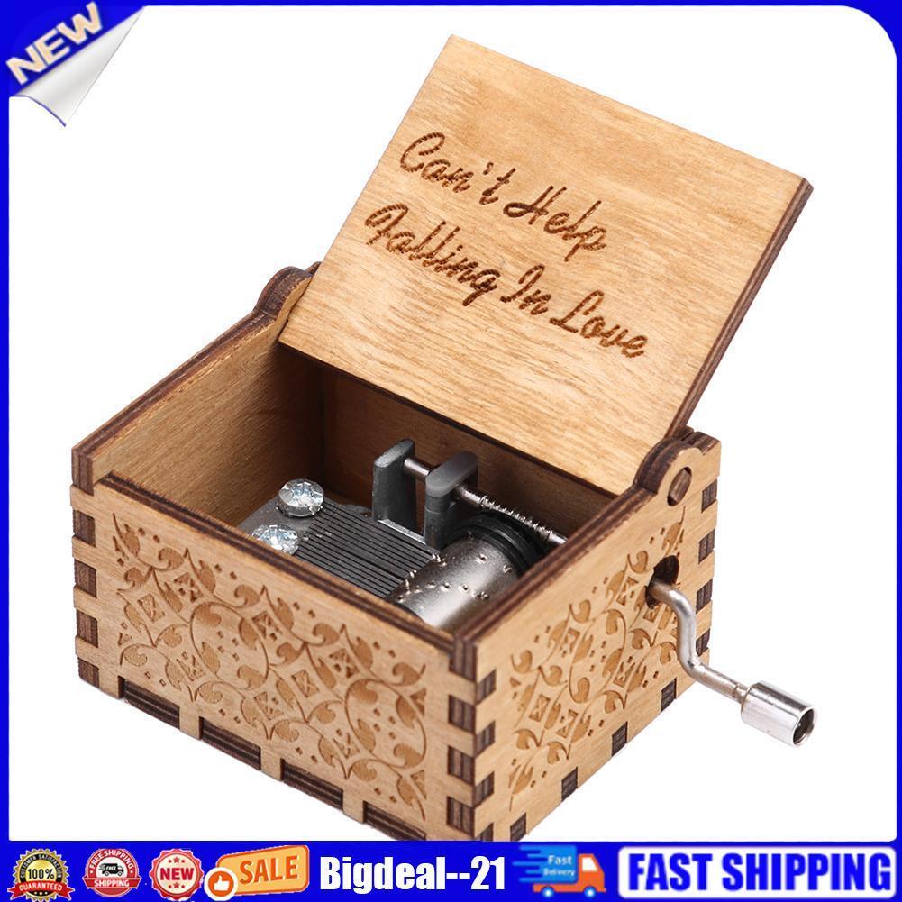 Handmade Wooden Carving Music Box Romantic Theme Birthday Decoration