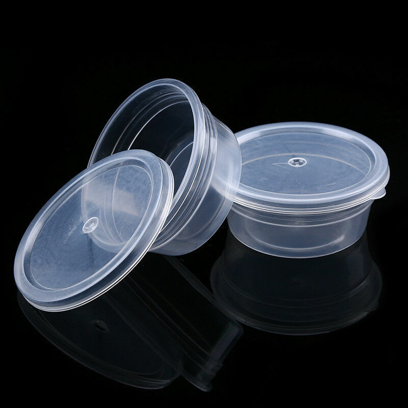 Round Food Containers Plastic Clear Storage Tubs with Lids Deli Pots Sauce Dip