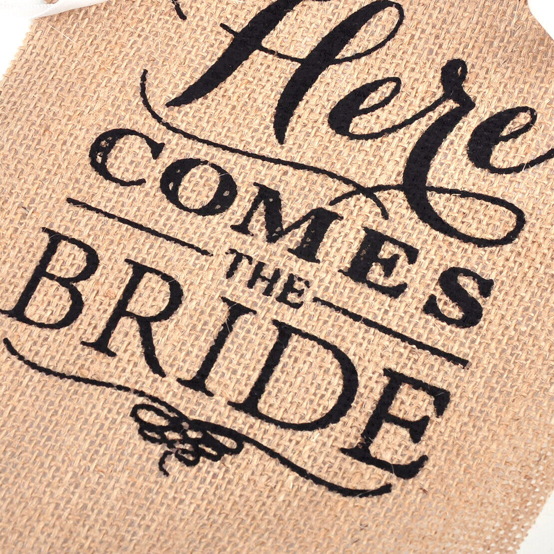 6*8" Here Comes the Bride Banner Bunting Wedding Sign Ceremony Rustic Burlap Li