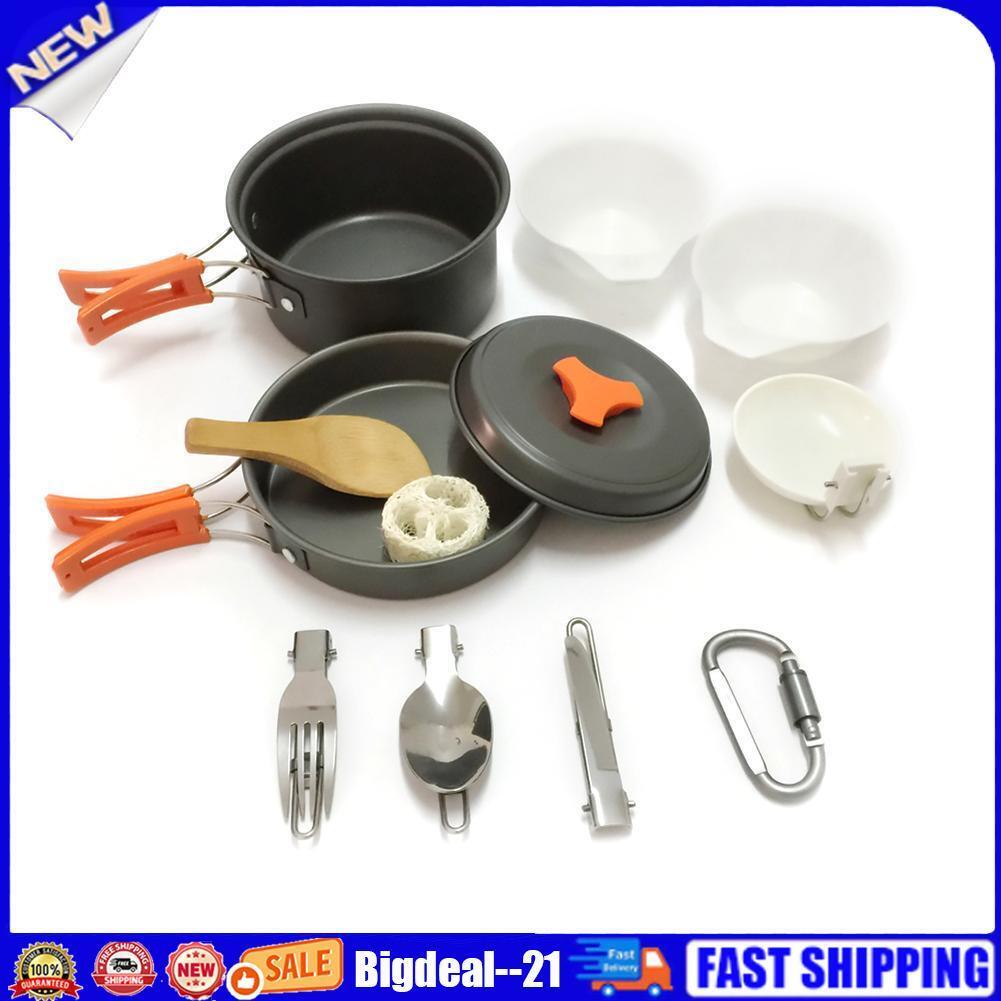 1-2 Person 12pcs Outdoor Camping Hiking Picnic Cookware Bowl Pot Fry Pan