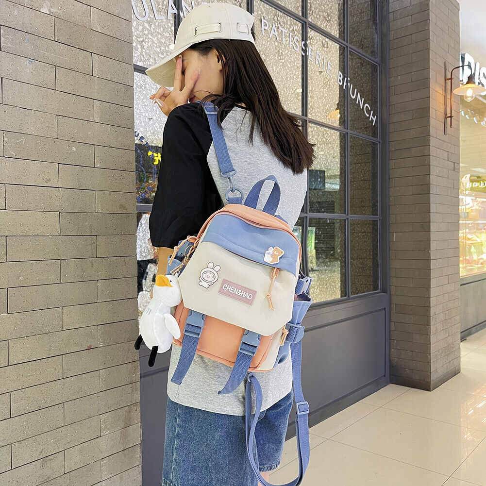 Preppy Style Women Cartoon Contrast Color Backpack Girls Schoolbags (Pink)
