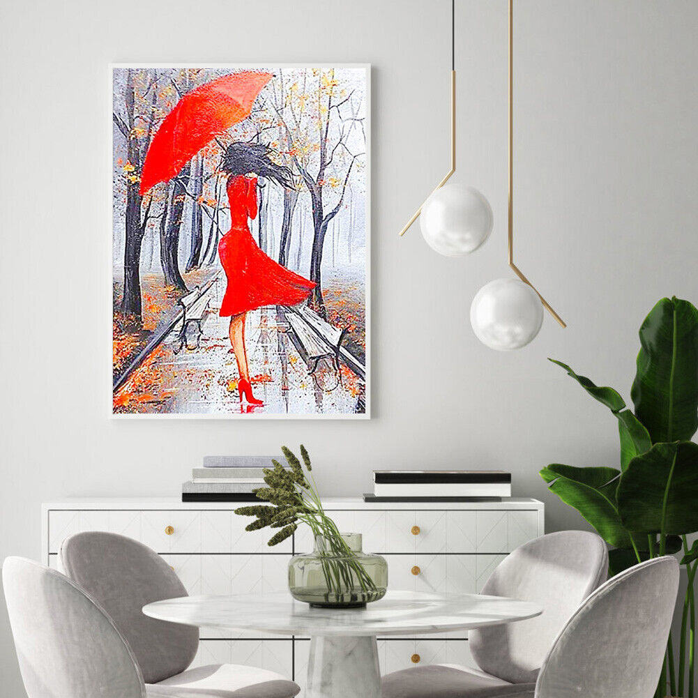 DIY Full Round Drill Kit Poster 5D Woman with Umbrella Diamond Painting