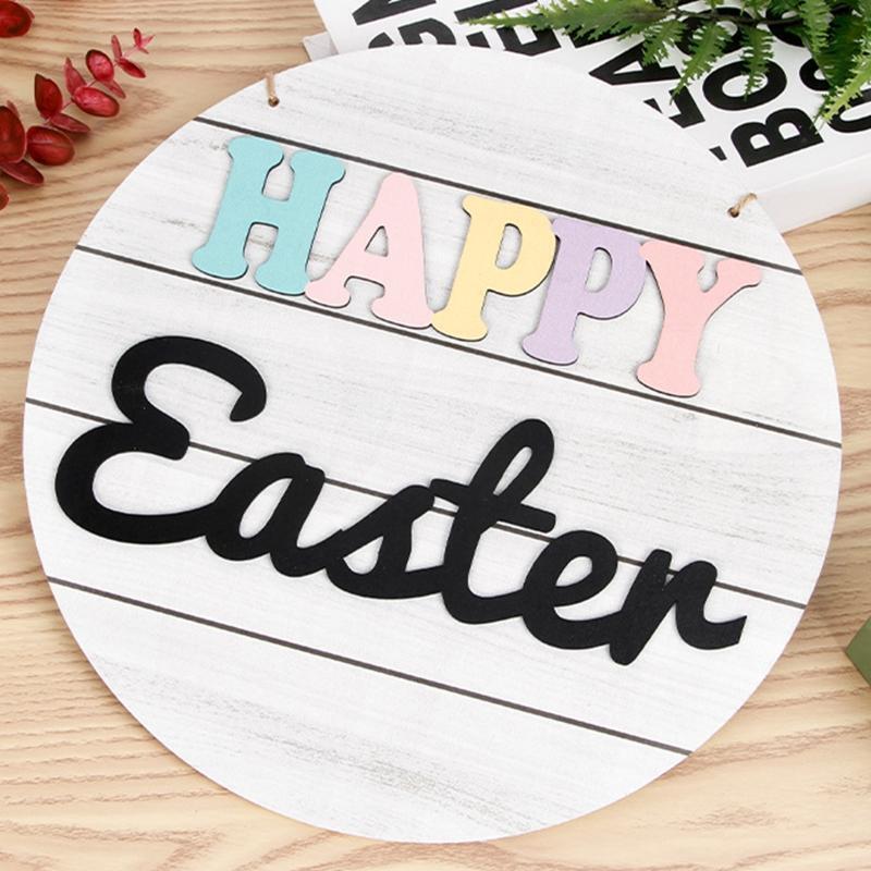 Happy Easter Wooden Hanging Sign Rustic Front Door Hanger Festival Wall Decor