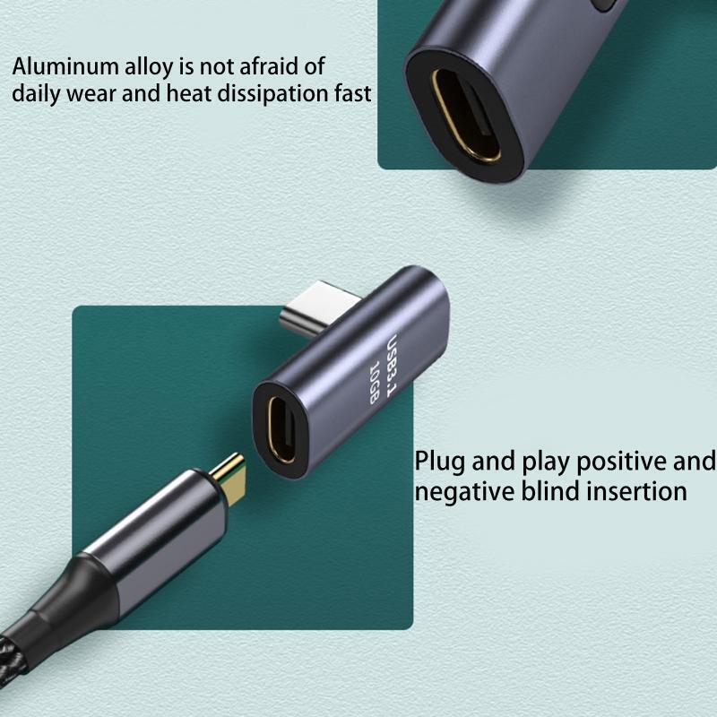 90 Degree USB C Adapter 90 Degree Right Angle Extender 3.1/10Gbps Low Profile
