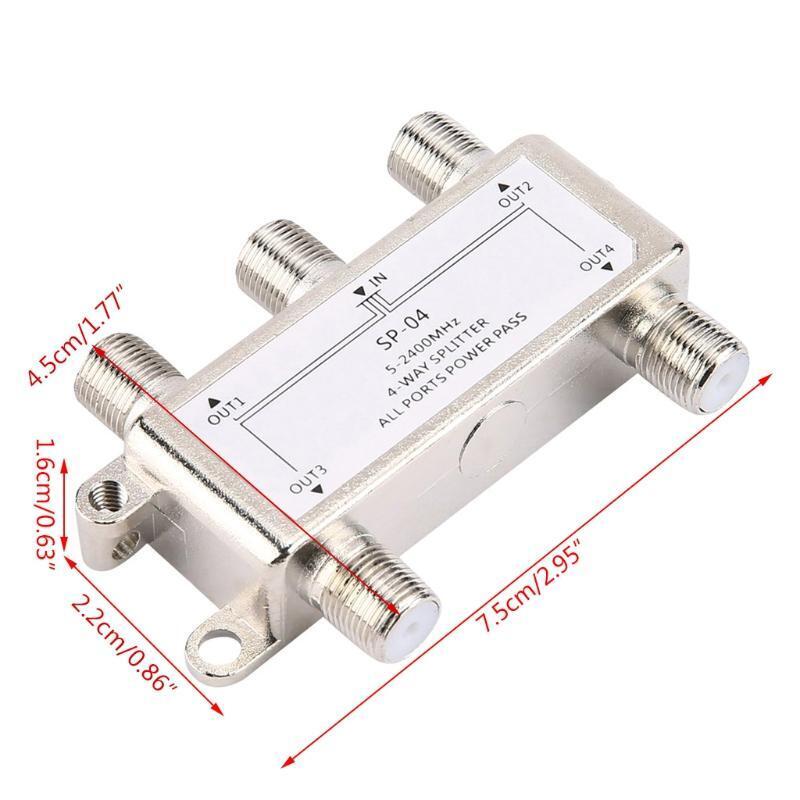 5-2400MHz 4 Way HD Digital Coax Cable Splitter 4 Channel Satellite/Antenna TV