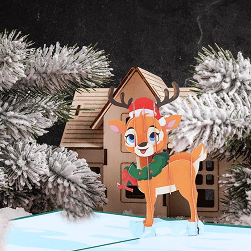 Christmas Deer Card Xmas New Year Greeting Card for Kids Wife Women Husband Gift
