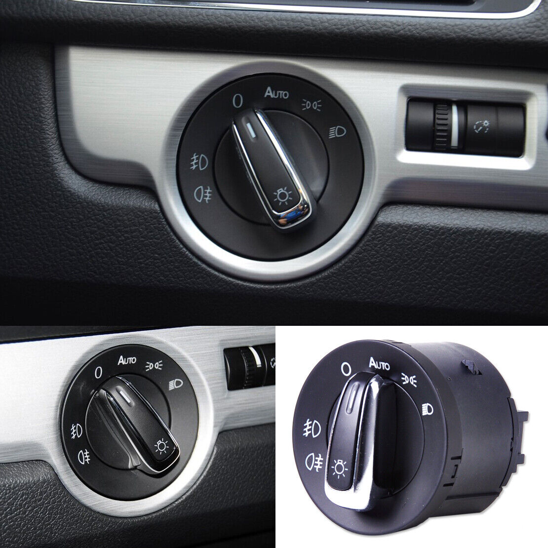 Chrome Headlight Switch Control fit For VW Golf/Jetta Mk5/6 Tiguan Passat B6 Li
