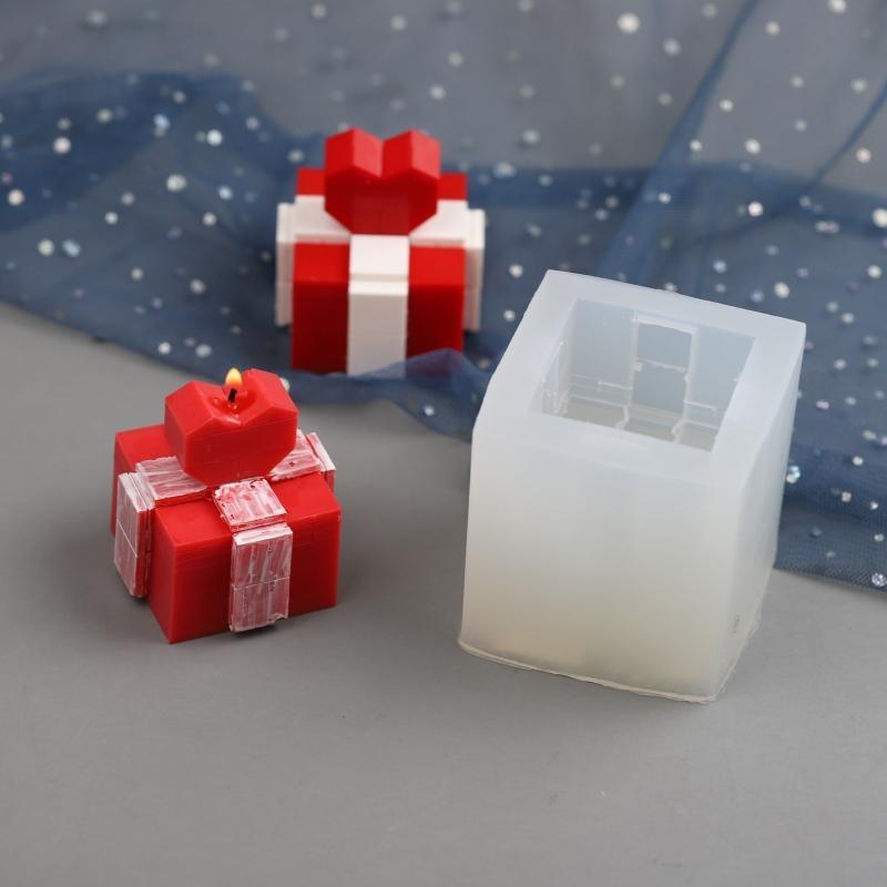 Building Blocks Candle Mold Heart Gift Box Shape Silicone Fondnat Cake Mold