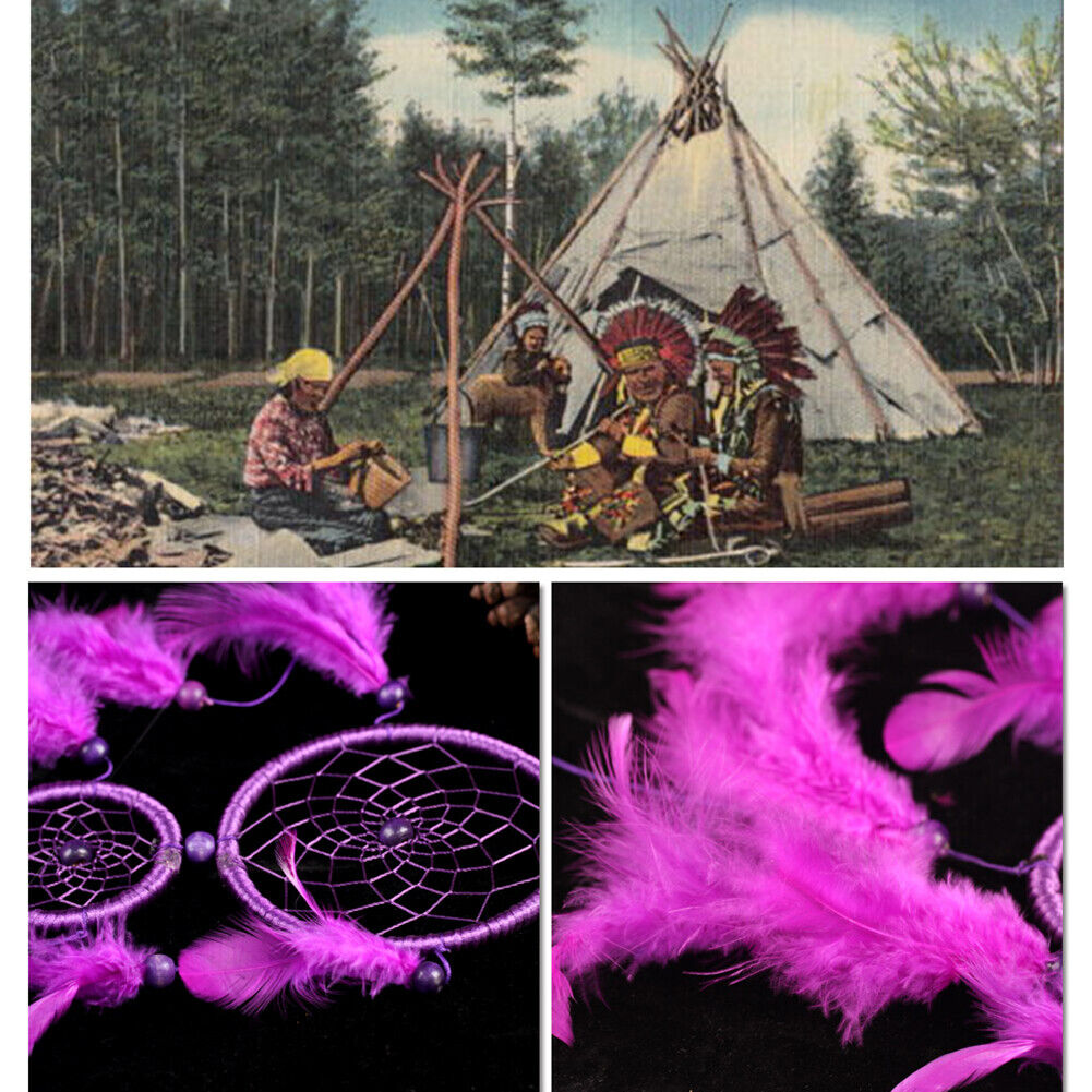 Double Ring Purple Feather Dream Catcher Wall Hanging Home Car Decor Craft