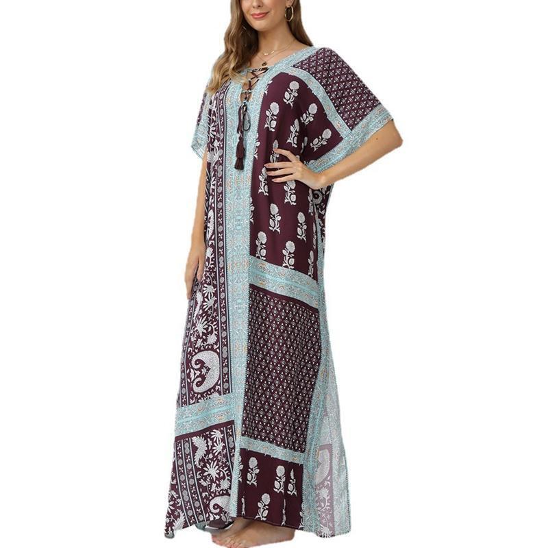 Women Sun Protection Bikini Cover Up Long Swimsuit Floral Print Beach Cover Ups