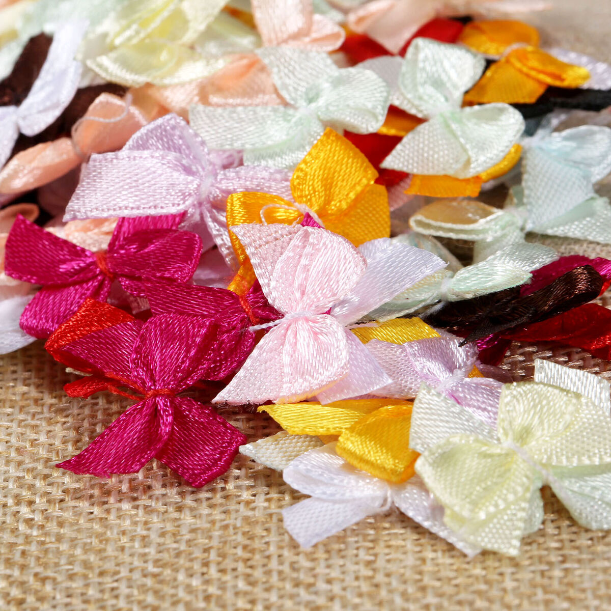 100Pcs Satin Ribbon Bows Mini Flowers 20*10mm Scrapbooking Wedding Decoration