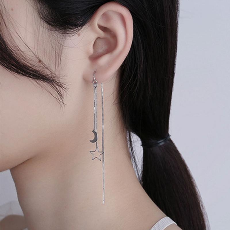 High Polished Graceful Earrings for Girls Women Long Chain Star Moon Ins