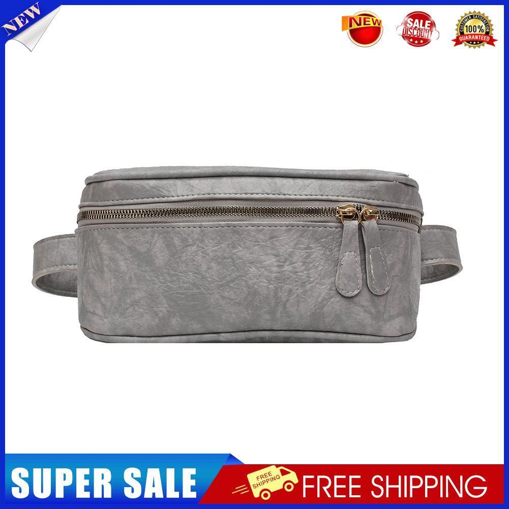 Fashion PU Shoulder Bag Women Solid Fanny Zip Chest Crossbody Pack (Grey)