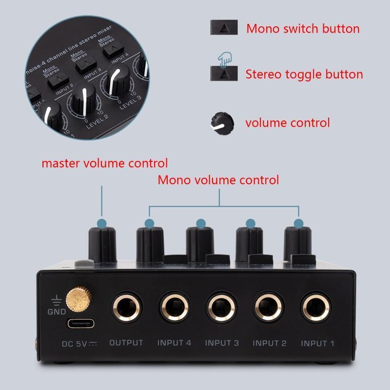 4 Channel Professional Sound Mixer Ultra Low-Noise Audio Stereo Sound Mixer