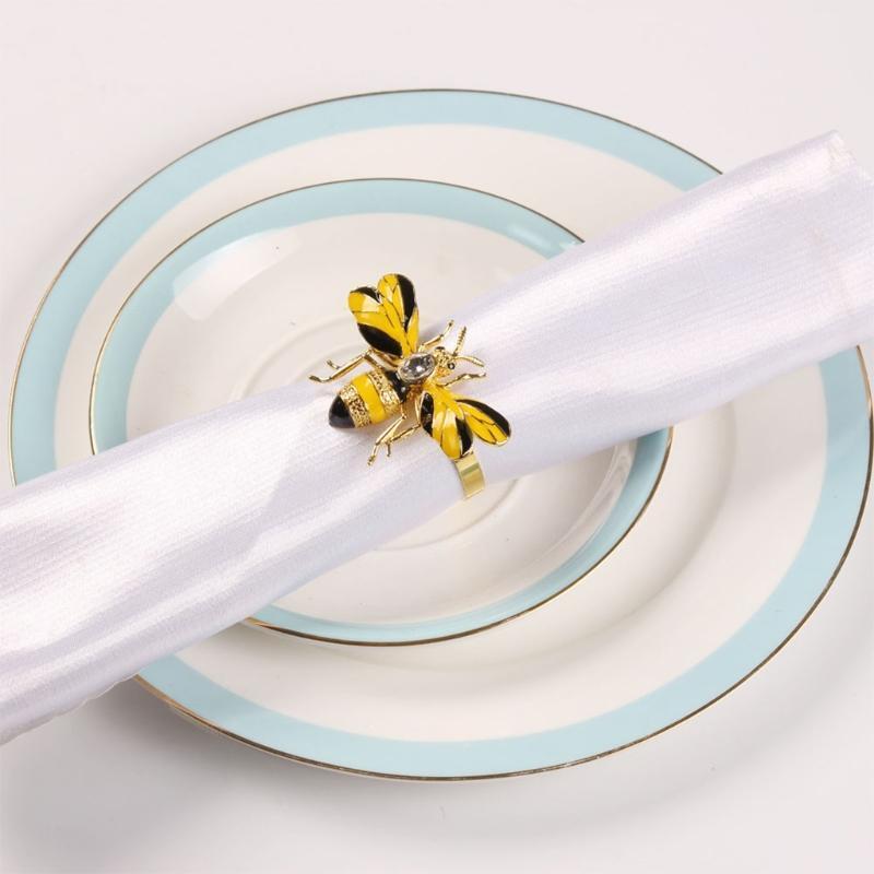 Napkin Rings Set of 6, Bee Metal Napkin Rings Tablecloth Accessories, Dinning Ta
