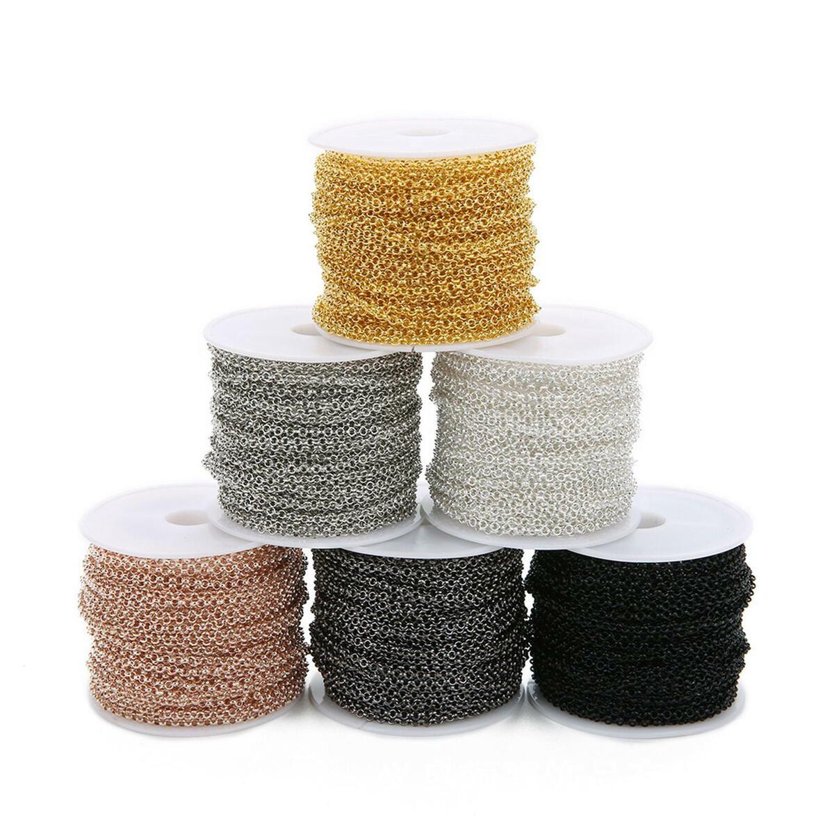 2x 10m/ Round Links Chain Necklace Bracelet Pendant Jewelry Making