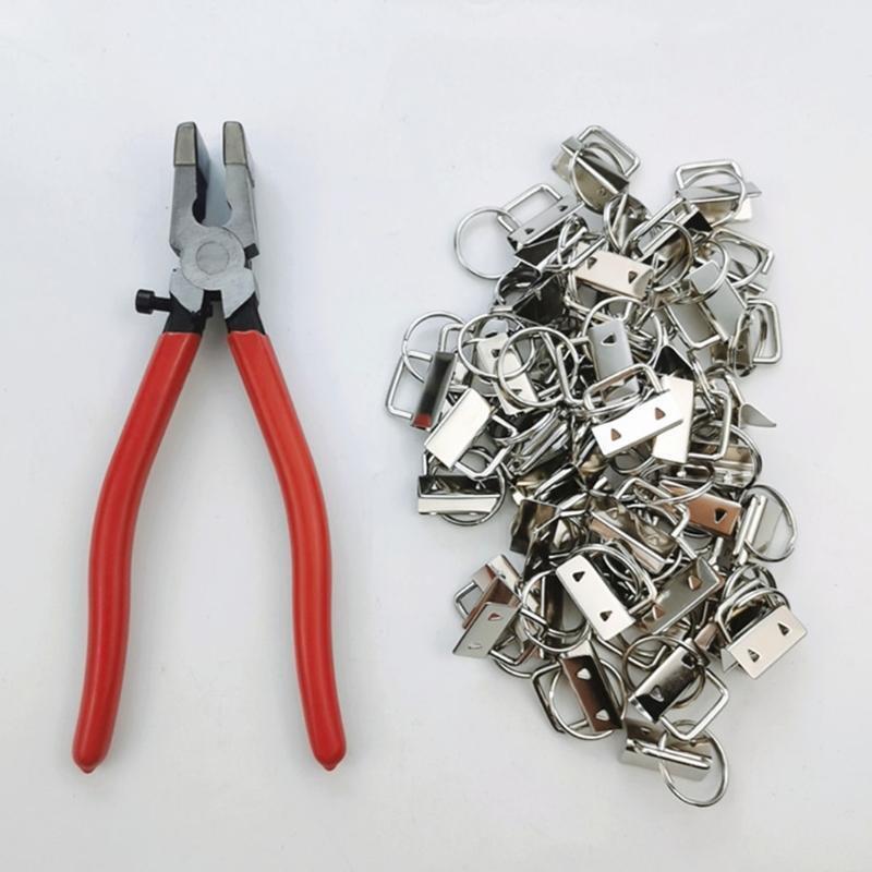 50pcs 1 Inch Key Fob Hardware Set with Split Rings Pliers for DIY Wristlet Clamp